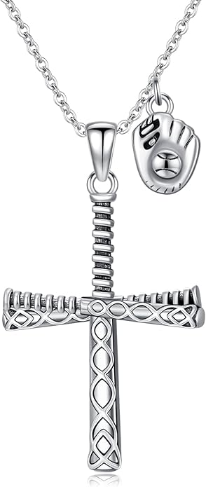 Taioiat Baseball Necklace for Men 925 Sterling Silver Sports Necklace Baseball Cross Necklace Jewelry Gifts for Women Men