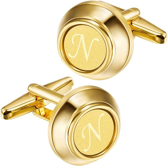 HAWSON 2 inch Tie Clips and Cufflinks Sets for Men A-Z Gold Engraved Letter Cufflinks and Tie Clips Sets for Formal Business Wedding