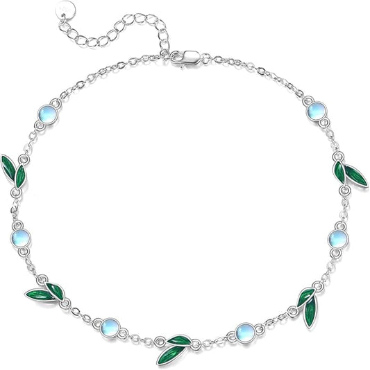 CRMAD 925 Sterling Silver Daisy/Sunflower Moonstone Anklet Daisy Flower Ankle Bracelet for Women Beach Dainty Jewelry