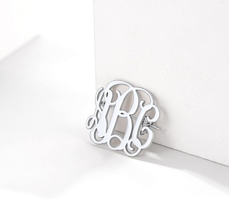 Custom4U Custom Name Pin Personalized Brooch Pins for Women Men Stainless Steel Name Tag with Letters/Initials - Silver/Gold/RoseGold/Black Customized Jewelry Gifts for Birthday Wedding Business Party