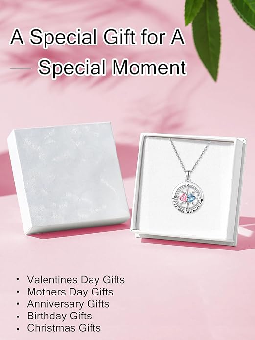 Compass Birthstones Necklace for Women, Exquisite Anniversary Birthday Gifts for Wife Her Double Birthstone Pendant jewelry ‘I'd be Lost Without You’