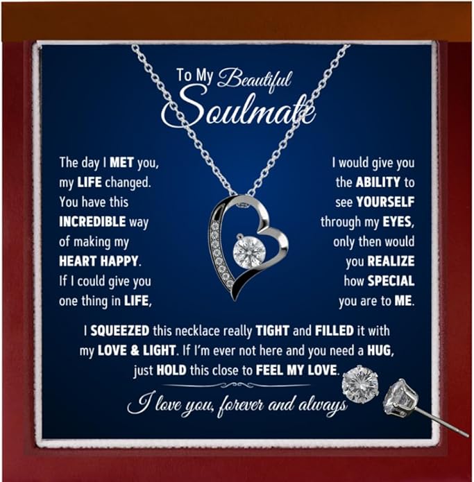 To My Soulmate Necklace For Women, Soul Mate Jewelry for Women, Future Wife Gifts, To My Wife Necklace from Husband, Gifts for Girlfriend, Pendant With Message Card