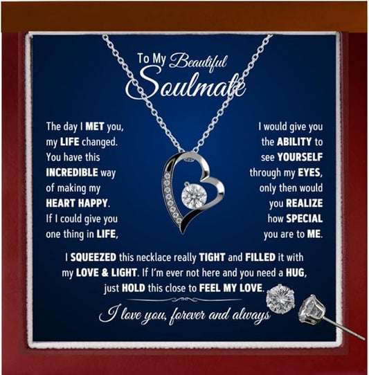 To My Soulmate Necklace For Women, Soul Mate Jewelry for Women, Future Wife Gifts, To My Wife Necklace from Husband, Gifts for Girlfriend, Pendant With Message Card
