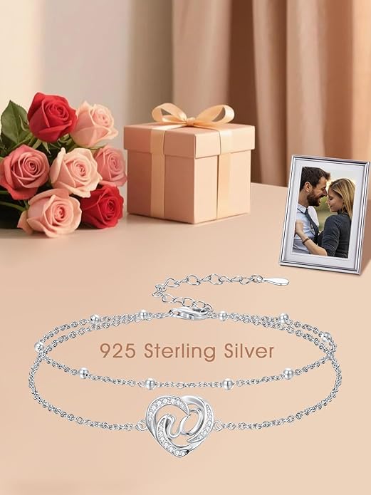Dorunmo Initial Anklet 925 Sterling Silver Letter A-Z Layered Heart Anklet Beach Jewelry Birthday Gifts for Women