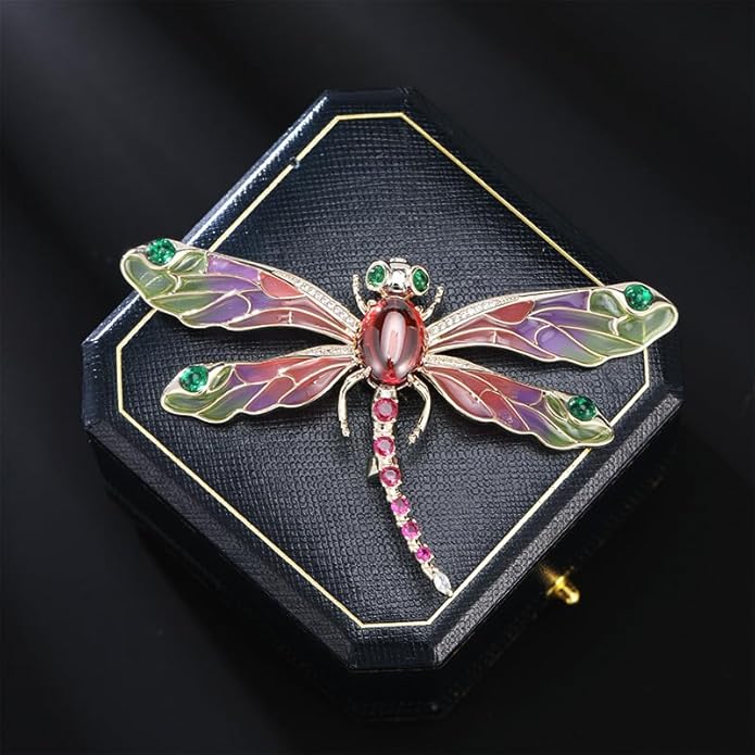 14K Gold Dynamic Dragonfly Brooch with Moissanite Wing Design, A Day-to-Night Transition Accessory, Suitable for Office and Dinner Parties