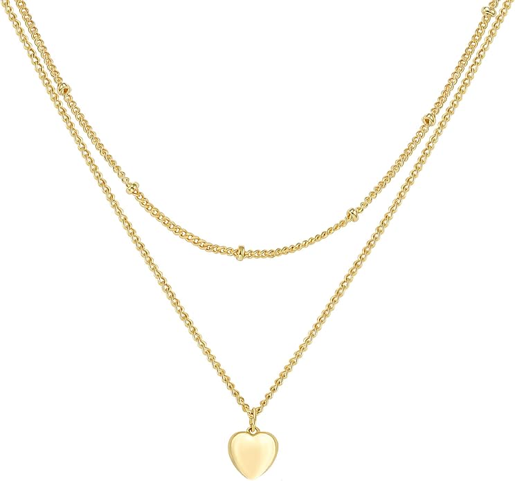 Foxgirl Gold Heart Necklaces for Women 14k Gold Plated Pendant Necklace Simple Cute Necklaces for Women Dainty Layered Choker Necklaces for Women Gold Jewelry for Teen Girls