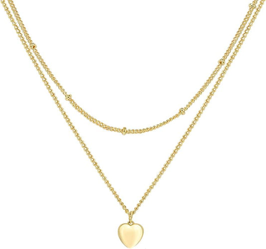 Foxgirl Gold Heart Necklaces for Women 14k Gold Plated Pendant Necklace Simple Cute Necklaces for Women Dainty Layered Choker Necklaces for Women Gold Jewelry for Teen Girls