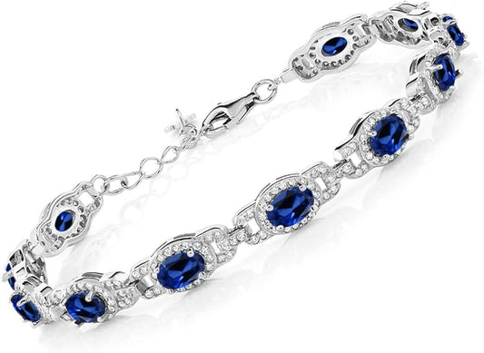 Gem Stone King 7-14 Cttw Oval Gemstone Birthstone Tennis Bracelet For Women | 925 Sterling Silver | Oval 6X4MM | 7 Inch With 1 Inch Extender | Fine Jewelry Gifts for Her Mom Women Wife