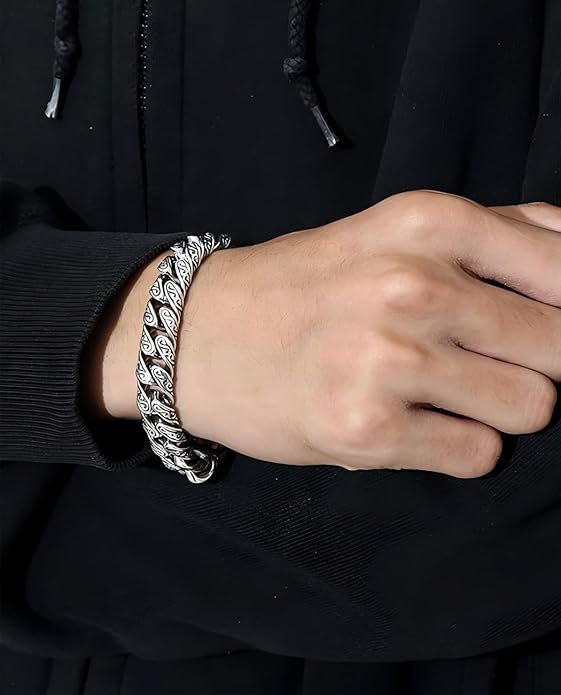 Italian Handmade Sterling Silver Mens Bracelets | Solid S925 Chain Bracelets for Men | Men's Silver Bracelet Gift for Dad, Boyfriend, Son, My Man