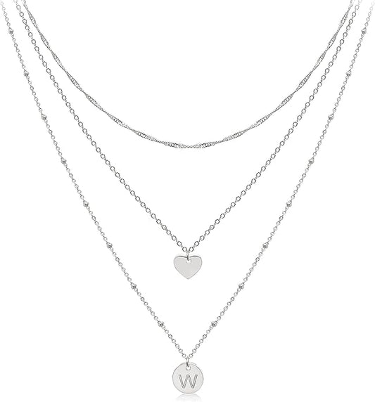 Aisansty Dainty Layered Initial Choker Necklaces Handmade 14K Gold Plated Tiny Heart Personalized Letter Disc Pendant Adjustable Chain Layering Gold Necklaces for Women Gift Jewelry