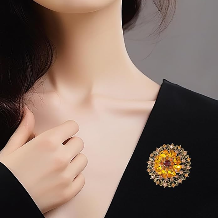 Rhinestone Crystal Flower Brooch Pin for Women,Vintage Multicolor Crystal Floral Lapel Pins Statement Sunflower Brooch Fashion Bride Formal Dress Jewelry