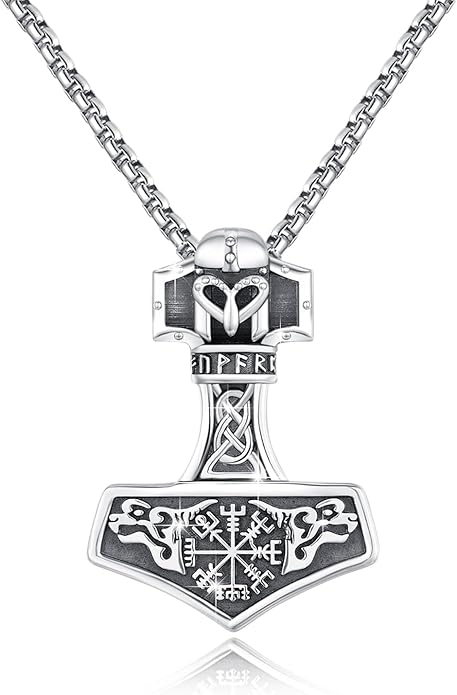 YueYuan Viking Necklace for Men 925 Sterling Silver Rune Amulet Pendant Nordic Necklace Viking Jewelry Gift for Father Husband Son