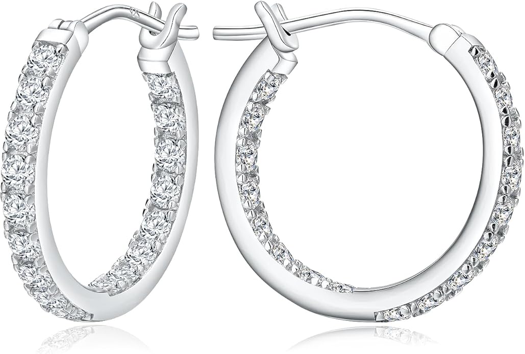 Yellow Gold Plated/925 Sterling Silver Sparkle Cubic Zirconia Hoop Earrings for Women fit Sensitive Ears 14mm/20mm/26mm Huggie/Medium/Large Hoops(with Gift Box)