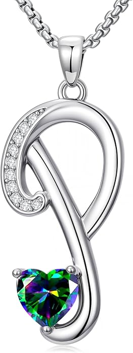 Christmas Gifts for Women Alphabet A to Z Initial Birthstone Pendant Necklaces for Women - 18k White Gold Plated Personalized Name Jewelry Valentine Mothers Day Birthday Gifts for Women Her Girlfriend