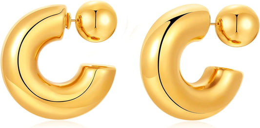 8YEARS Chunky Gold Hoop Earring for Women, 18K Gold Plated Lightweight Thick Hoops, Hypoallergenic Trendy Jewelry for Gift