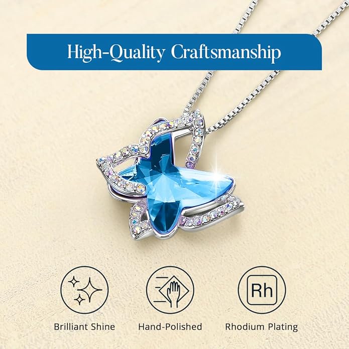 GEMMANCE Valentine's Day Gift Butterfly Birthstone Crystal Necklace, Silver Tone with 18”+2” Chain, Necklace for Mother’s Day Anniversary Birthday Gifts for Women and Daughter