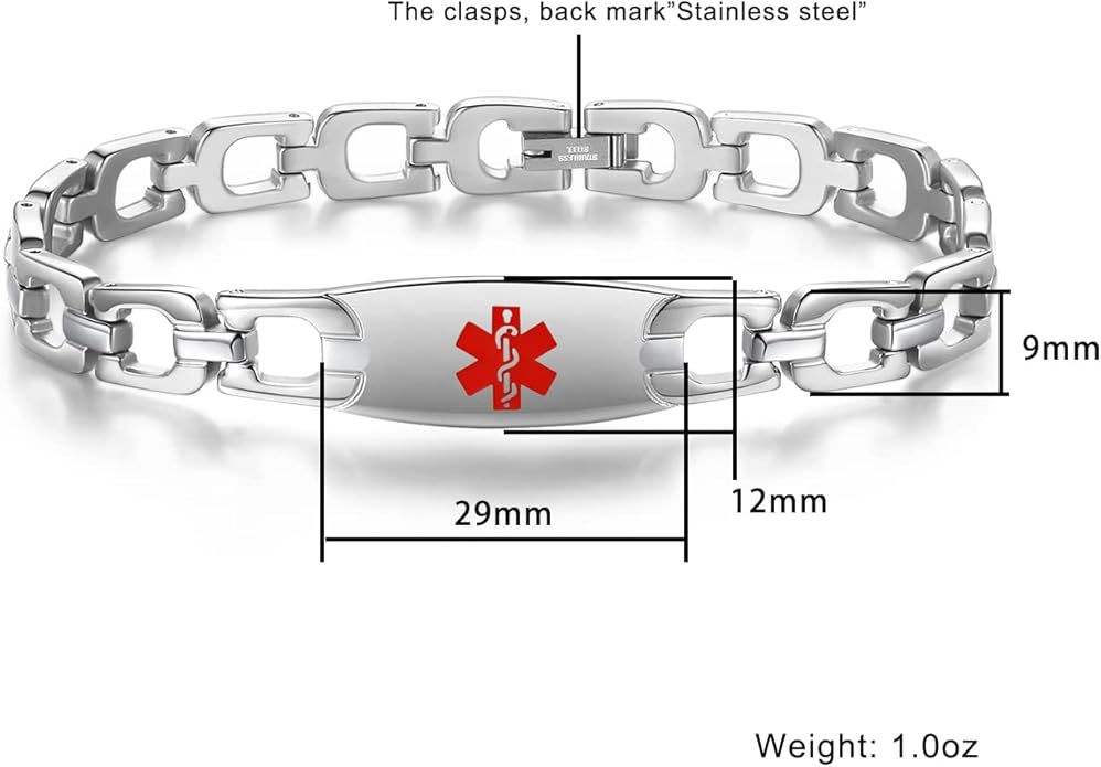 LinnaLove Fashion Shiny medical alert bracelet with Free Engraving Stainless steel Medical id bracelet for Women