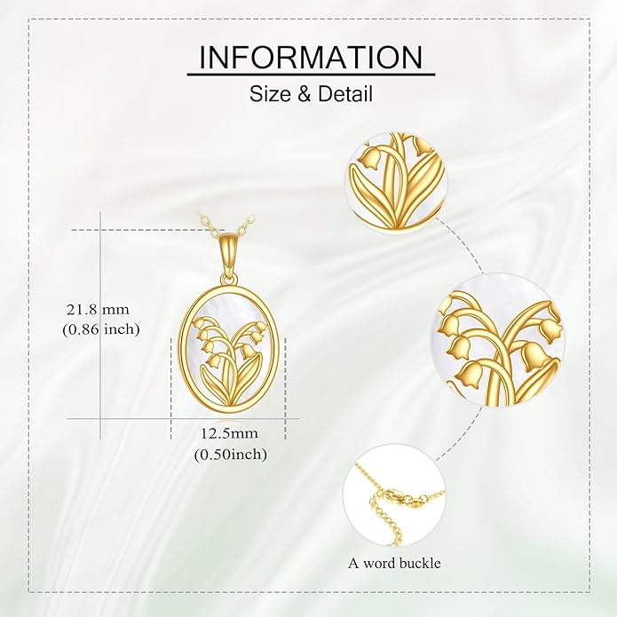 14K Gold Lily of the Valley Necklace with Mother of Pearl 14K Solid Gold Lily Pendant Elegant Flower Jewelry Gift for Women