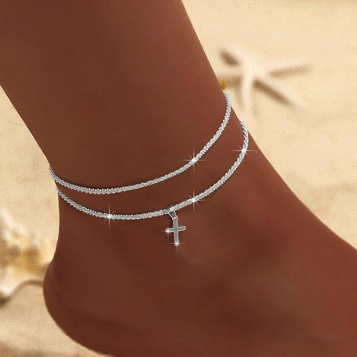 Ankle Bracelets for Women Waterproof Sparkly Anklets Tennis Rhinestone Anklets for Women Starfish Infinity Heart Cross Anklet Bracelet Beach Jewelry