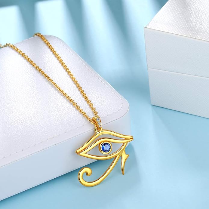 Jewmon Egyptian Eye of Horus Necklace for Women 925 Sterling Silver Blue Eye Pendant Necklace Horus Eye of Ra Necklace Ancient Egyptian Jewelry for Women