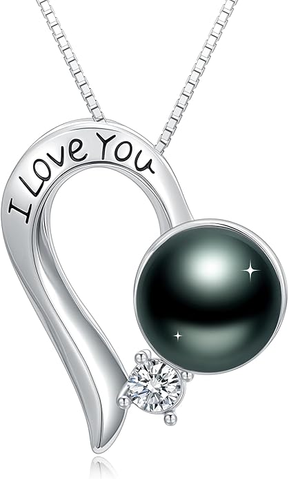 KANNSOAR Tahitian Black Pearl 18K White Gold Plated Sterling Silver Heart/Infinity/Four Leaf Clover Pendant Necklace Jewelry Gifts for Women Wife Mom Girlfriend Wedding Birthday Anniversary Christmas