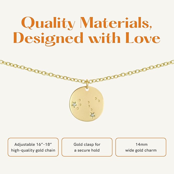 Lucky Feather Zodiac necklaces for women | Scorpio 14K Gold-Plated Astrology Pendant for Girls | Horoscope Sign Zodiac gift | Great Christmas Stocking Stuffer | Trendy Birthday Jewelry Gift | 16” - 18”