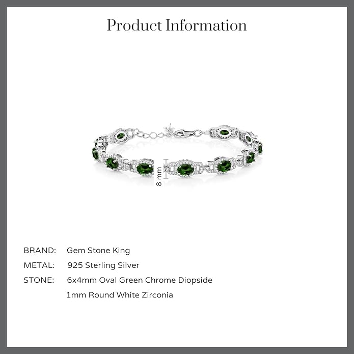 Gem Stone King 7-14 Cttw Oval Gemstone Birthstone Tennis Bracelet For Women | 925 Sterling Silver | Oval 6X4MM | 7 Inch With 1 Inch Extender | Fine Jewelry Gifts for Her Mom Women Wife