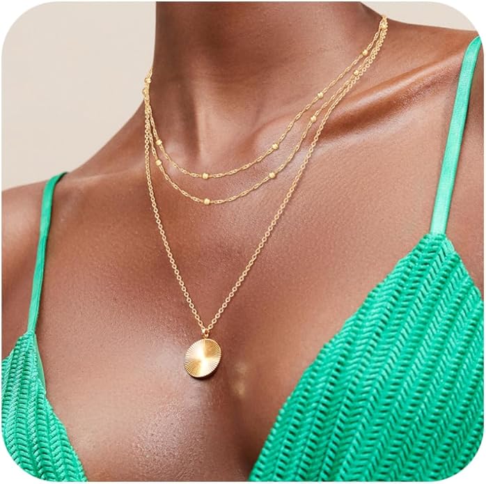 JECOMY Layered Gold Necklace for Women, 14K Gold Plated Necklace Stack for Women, Dainty Adjustable Gold Necklace Set