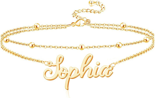 Yofair Ankle Bracelets for Women 18K Gold Plated Custom Gold Name Anklet Personalized Dainty Anklet Bracelet Summer Beach Jewelry for Women