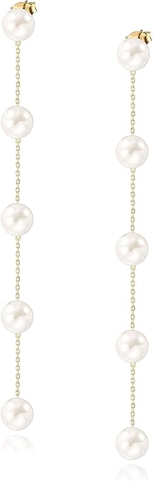Long Pearl Earrings for Women 18K Gold Plated Hypoallergenic Lightweight Pearl Dangle Drop Earrings for Wedding Elegant Jewelry for Bridal Christmas Gift