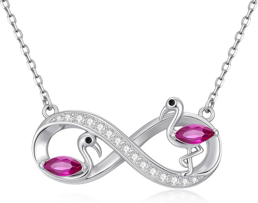 JUSTKIDSTOY Flamingo Necklace 925 Sterling Silver Animal Pendant with Cubic Zirconia Flamingo Bird Necklace Gifts for Women Wife Girlfriend