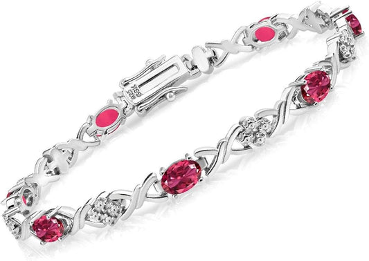Gem Stone King 2-4 Cttw Infinity Link Gemstone Birthstone Tennis Bracelet for Women | 925 Sterling Silver | Oval 6X4MM | 7 Inch with Secure Clasp | Fine Jewelry for Her Mom Wife Anniversary