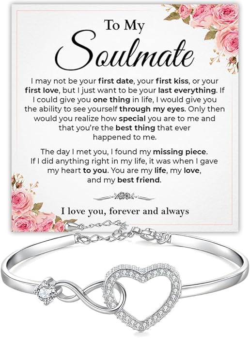 To My Soulmate Bracelet, Soulmate Bracelet For Women, Soulmate's Jewelry Gift From Boyfriend Husband Friend With Message Card And Box Meaning, Valentine Gifts For Her, Birthday Christmas Gifts