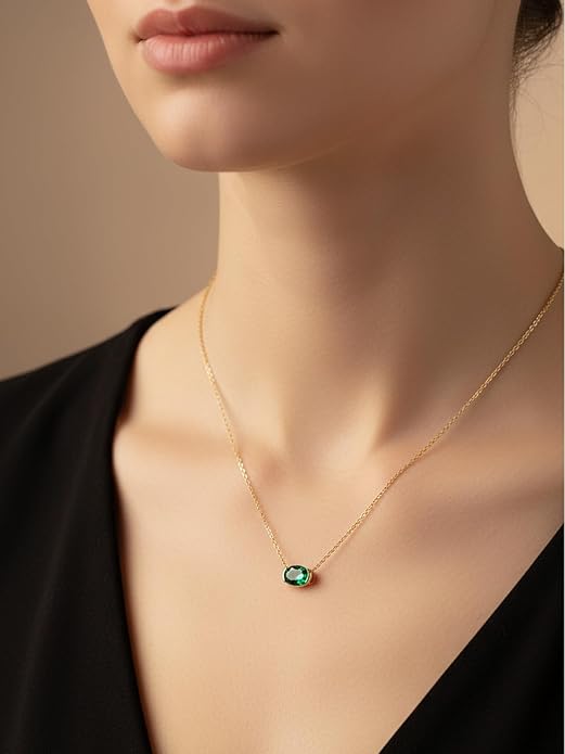 CYW Moissanite/Ruby/Sapphire/Emerald Dainty Pendant Necklace for Women, Novelty Design, Really Authentic Solid 925 Sterling Silver, 16"/18"/20" Adjustable, Birthday Anniversary Valentines Gift