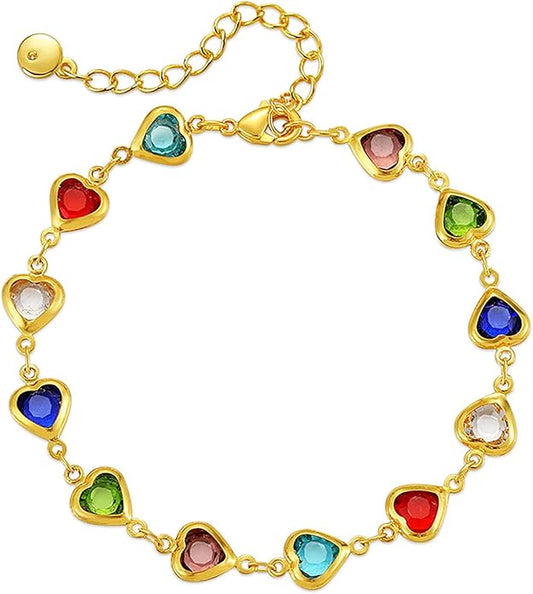 18K Gold Plated Anklet for Women Multicolor Crystal Ankle Bracelets Boho Adjustable Chain Anklets