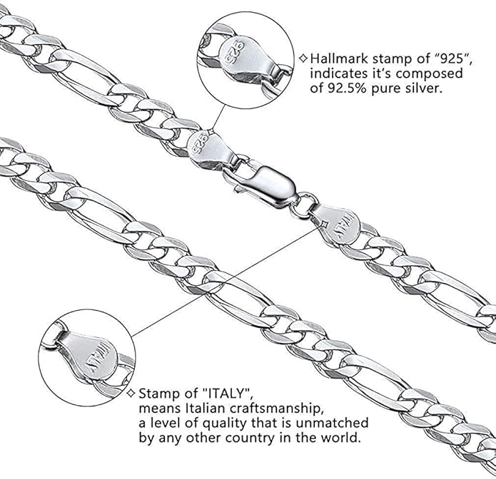 Savlano 925 Sterling Silver Solid Italian Figaro, Rope,Herringbone, Curb, Ball Bead, Snake, Mariner Chain Anklet for Women, Comes in 0.8mm - 5mm With Gift Box