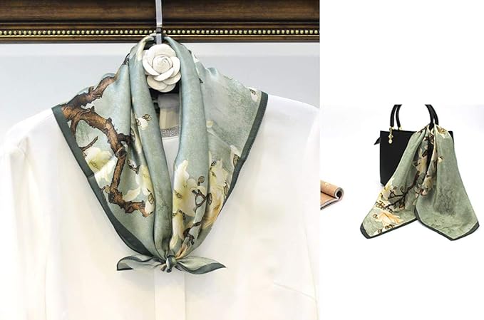 ANDANTINO 100% Mulberry Silk Scarf -21” Lightweight Square Neckerchief – Breathable Digital Printed Scarves with Gift Packed