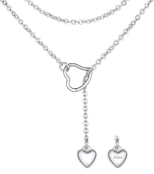 FOCALOOK Lariat Y-Necklaces | Long Necklaces for Women | Long Black Necklaces | Gold Necklaces for Women | Drop Heart Necklaces for Women | Front Adjustable Long Chain Necklace