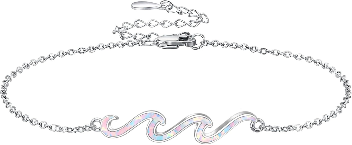 YFN Wave Anklet 925 Sterling Silver Ocean Wave Anklet Beach Jewelry for Women Gifts