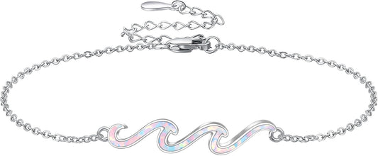 YFN Wave Anklet 925 Sterling Silver Ocean Wave Anklet Beach Jewelry for Women Gifts