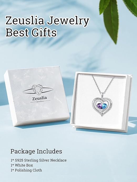 Zeuslia Double Birthstone Necklace Gifts for Wife - 925 Sterling Silver Sunflower/Rose/Crown Cross/Compass/Heart Pendant I Love You Necklace, Anniversary Birthday Gifts for Wife Girlfriend Mom Her