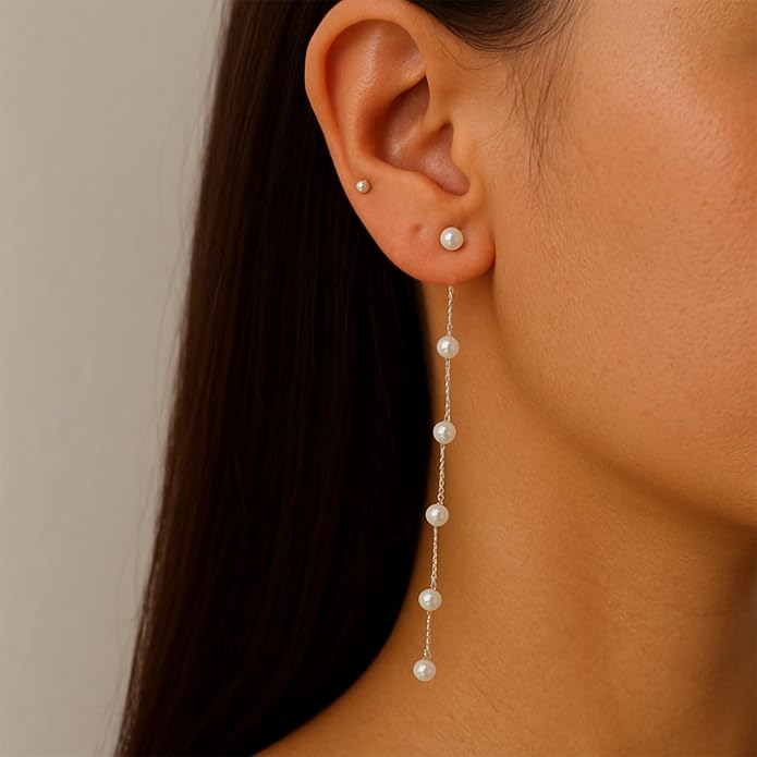 HAXIYA Lariat Gold Necklace for Women Dainty Long Necklace 14k Gold Plated/Silver Y-Shaped Pendant Drop Chain Trendy Layered Pearl/Beaded/CZ Necklaces Simple Gold Jewelry For Women Gift