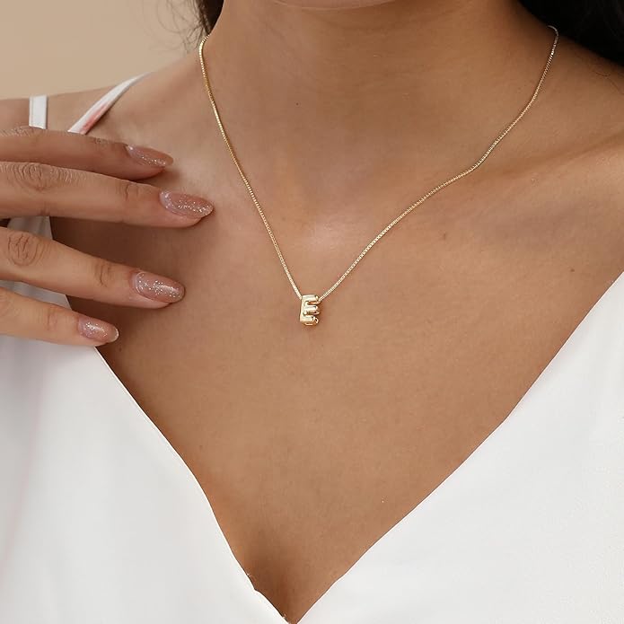 Bubble Gold Letter Necklace for Women, 14k Gold Plated Balloon Initial Necklace, Dainty Gold Necklace for Women, Personalized Bubble Pendant Name Necklace, Fashion Accessories Trendy Jewelry