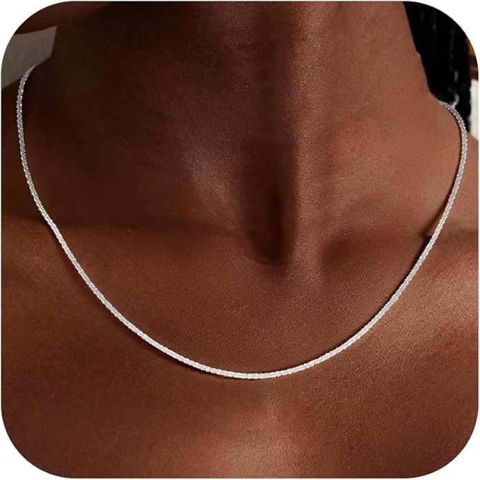 S925 Sterling Silver Sparkly Chain Necklace for Women - 0.8mm Sterling Silver Necklace Thick Sturdy Colourfast Chain Necklaces Jewelery for Women 16/18/20/22 Inch
