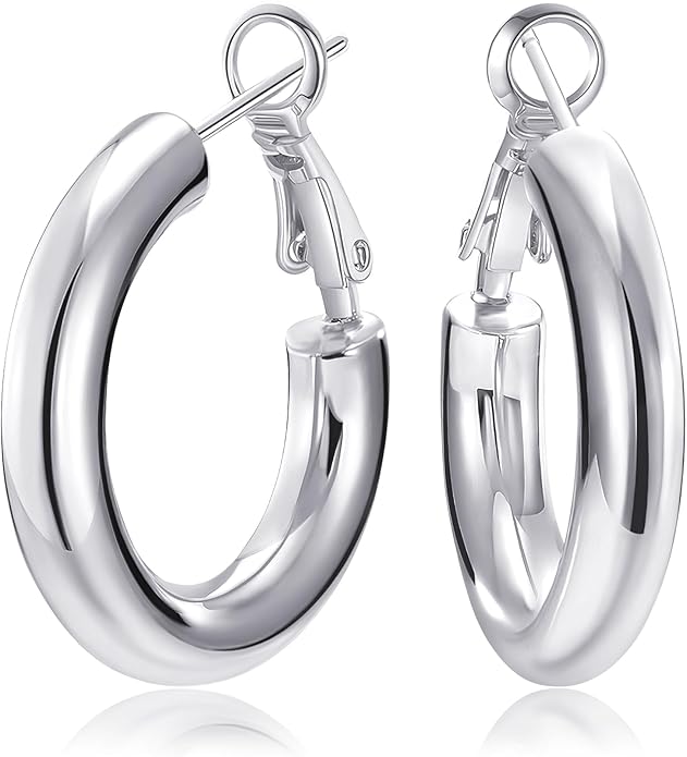 SHOWNII Chunky Gold Hoop Earrings - 14K Gold Plated Earrings for Women Hollow Tube Thick Hoops Graduation Gifts for Her