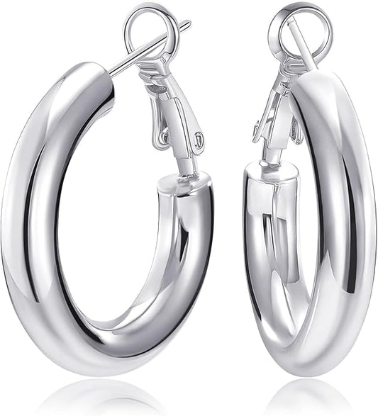 SHOWNII Chunky Gold Hoop Earrings - 14K Gold Plated Earrings for Women Hollow Tube Thick Hoops Graduation Gifts for Her
