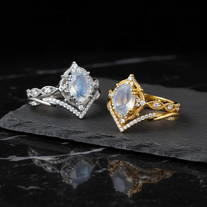 Oval Cut Vintage Gemstone Engagement Rings set for Women S925 Sterling Silver/10K/14K/18K Gold Birthstone Promise Anniversary Bridal Set Ring for her