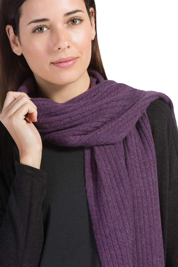 Fishers Finery Women's Cozy Cashmere Cable Knitted Winter Scarf | Black Label Box