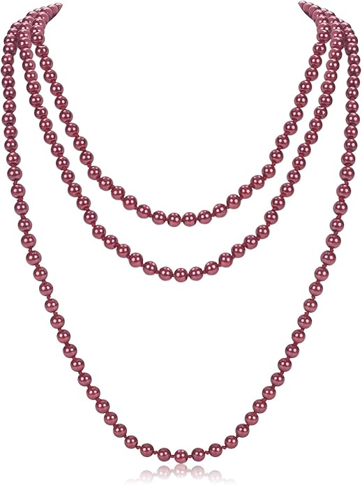 59" Long Pearl Necklaces for Women, Vintage Elegant Long Pearls Necklace for Wedding Party 1920s Gatsby Costume Jewelry