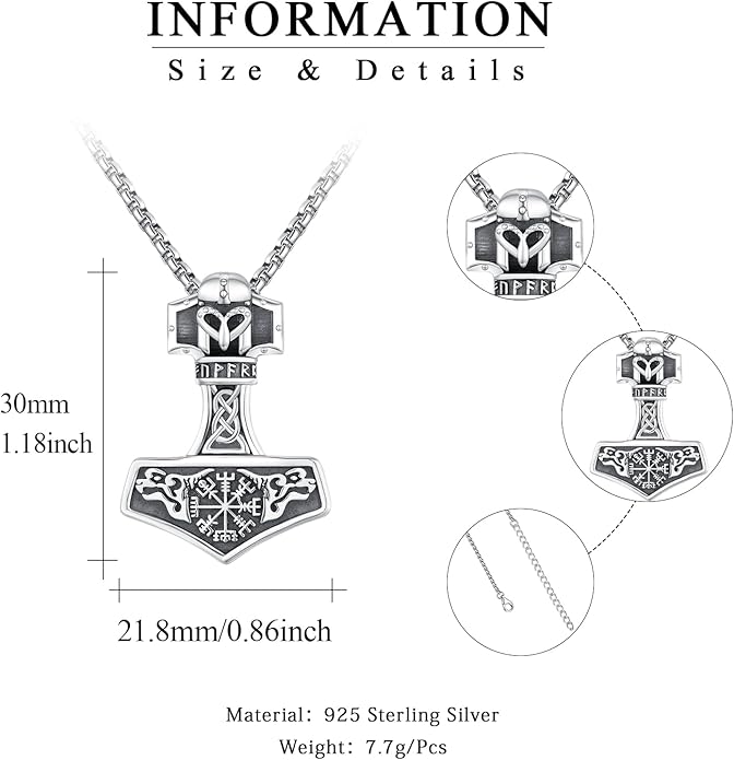 YueYuan Viking Necklace for Men 925 Sterling Silver Rune Amulet Pendant Nordic Necklace Viking Jewelry Gift for Father Husband Son